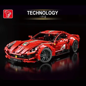 1:10 Modeli Kırmızı F12 Süper Hız Spor Araba Yarışı T5001 MOC Araç Yapı Taşları Tuğla Teknik Set Öfkeli Oyuncaklar Boy İçin