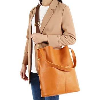 100 % Hakiki Deri Kadın Çanta Kova omuzdan askili çanta Büyük Bayan Çanta Marka Tasarımcısı Kadın Kılıf Vintage Deri Crossbody Çanta