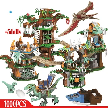 1000 pcs Jurassic Dünya Dinozor Ağaç Ev Yapı Taşları Jurassic Dünya Parkı Rakamlar Tuğla setleri Oyuncaklar Çocuk hediyeler İçin