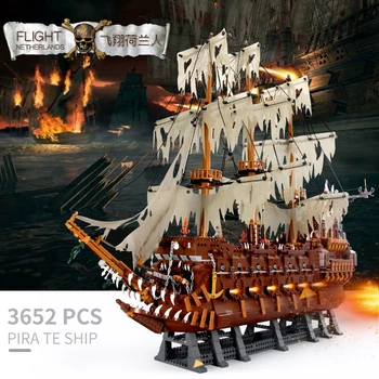 16016 Flyings Nether Toprakları Set Korsan Gemisi Korsanlar Tekne Yapı Taşları Tuğla Modeli Tekne Siyah İnci Kraliçe Anne Hediye