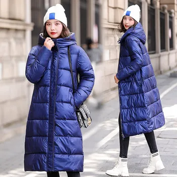 2020 Uzun Kapüşonlu Parkas Ceket Kadınlar Kış Kore İnce Kabarık Parka Kadın Boy Coat Palto Dış Giyim Büyük Artı Boyutu 5XL