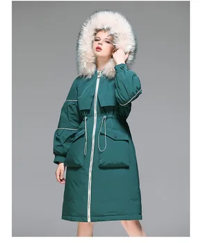 2020 lady yeni kış beyaz ördek aşağı ceket yeşil Kürk yaka kapşonlu gevşek kalın siyah ceketler kadın orta uzunlukta ceket uzun palto
