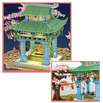 2021 Kasaba Yaratıcı Japon Sokak Görünümü Serisi Sakura Pavilion DIY Modeli Yapı Taşları Tuğla Oyuncaklar Hediyeler