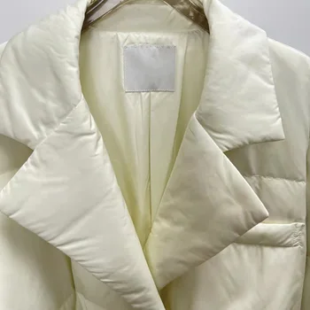 2021 Kış Beyaz Kaz Tüyü Gevşek Aşağı Ceket Kadın Uzun Kollu Kuşaklı Rahat Yastıklı Ceket Kadın Yüksek Sokak Parkas