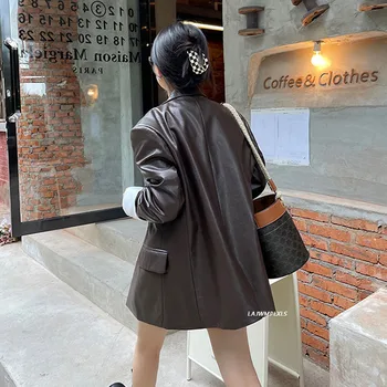 2021 Moda PU Deri Ceket Kadın Yeni Kore Tarzı Bayanlar Rahat Deri Blazer Tasarım Giyim Streetwear