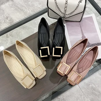 2021 Yeni Flats Ayakkabı Kadın Yaz Bale Daireler üzerinde Kayma Elbise Ayakkabı PU Deri Moda balerin ayakkabıları Kadınlar için