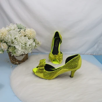 2021 yeni sarı kristal kadın düğün ayakkabı ile çanta burnu açık yüksek topuklu moda burnu açık ayakkabı ve cüzdan