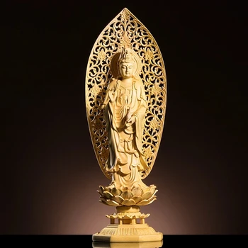 29 CM Üç Buda Heykeli Ahşap Oyma Katı Ev Dekorasyon Oyma Zanaat Feng Shui Buda Dekorasyon