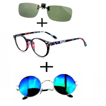 3 Adet!!! Retro yuvarlak ışık okuma gözlüğü erkekler kadınlar için + polarize güneş gözlüğü alaşım lüks yuvarlak + güneş gözlüğü klip