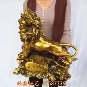 40 CM büyük Büyük OFİS Sundurma lobi ÜST SERİN etkili Maskot gelişen ış bakır altın Aslan FENG SHUİ SANAT heykeli