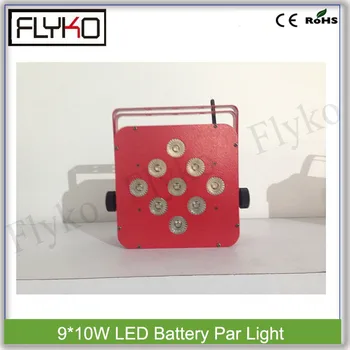 9 * 10W RGBW 4in1 düz par ışık pil kablosuz olay ışığı
