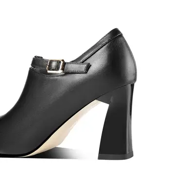 ALLBITEFO Boyutu 33-43 Sivri Burun Moda Rahat Yumuşak Hakiki Deri Ofis Iş Yüksek Topuk Ayakkabı Kız Kadın Topuklu Ayakkabı