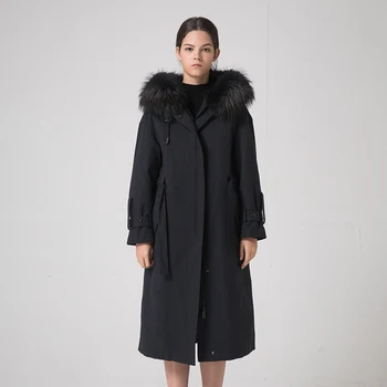 AYUNSUE Parka Gerçek Kürk Ceket Kadın Doğal Tavşan Kürk Astar Uzun Palto 2020 Kış Ceket Kadın Rakun Kürk Yaka Palto BENİM