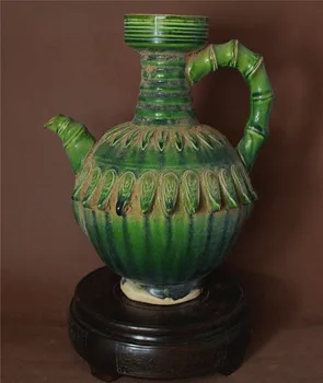 Antik Eski Chiese (961--1275)porselen çay potu,Zümrüt yeşil sır bambu şişe,en iyi toplama ve süsleme, ücretsiz kargo