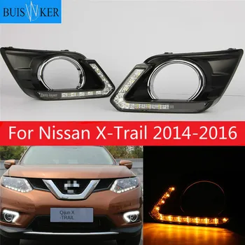 Araba Flahing 1 Pair DRL Nissan X-Trail Xtrail Için X trail 2016 Gündüz farları sis lambası kapağı far 12 V