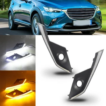 Araba Günışığı LED DRL Gündüz çalışan far Sis lambası kapağı Dönüş Sarı Sinyal Mazda CX3 CX-3 2016-2018