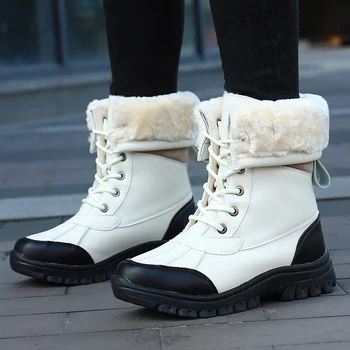 Artı Boyutu Kış kadın yürüyüş ayakkabıları Su Geçirmez Kar Botları kadın Dağ yürüyüş botları Peluş Sıcak Kadın Açık spor ayakkabı