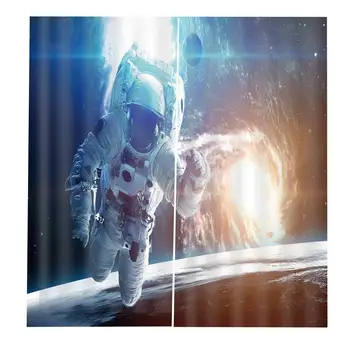 Astronot Uzay Exploratio 3D Pencere Perdeleri Oturma Odası Yatak Odası karartma perdesi Ev Perdeleri Özel herhangi bir boyut