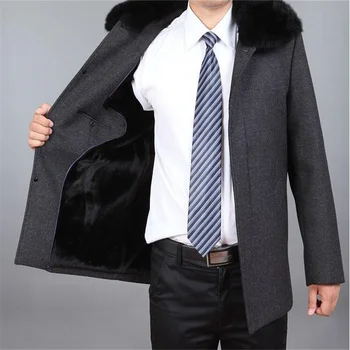 Autumn winter woolen coat men's middle-aged loose casual lapel mid-length cloth тренч мужской куртка мужская зимний fur collar