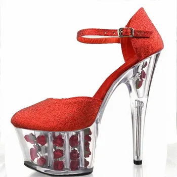 Ayak bileği Kayışı Çiçek Taban Tasarımı 15 CM Yüksek Topuk Ayakkabı, Kutup Dans Ayakkabıları, Yüksek Topuk Düğün Ayakkabı, tek Ayakkabı