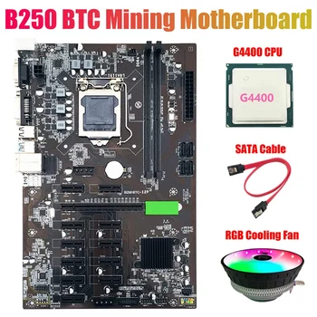 B250 BTC Madencilik Anakart ile G4400 CPU+Soğutma Fanı+SATA Kablosu 12 Xgraphics Kart Yuvası LGA 1151 DDR4 USB3.0 için BTC