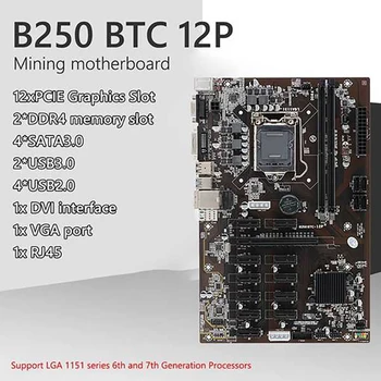 BTC B250 Anakart 12 PCIE Grafik Yuvaları LGA 1151 DDR4 RAM SATA3.0 USB3.0 Madencilik Anakart CPU Fanı + 8G DDR4 RAM