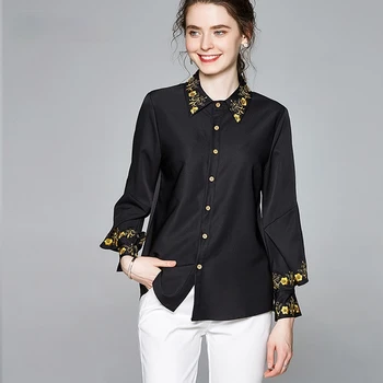 Bahar Sonbahar Uzun Kollu Gömlek Kadın Üstleri Ve Bluzlar Artı Boyutu Yüksek Kaliteli Tasarımcı Pist Üst Bağbozumu Bluz Camisa feminina