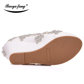 BaoYaFang Bayan düğün ayakkabı Kristal Ayak Bileği Kayışı Püskül moda ayakkabılar kadın Yüksek topuklu paltform ayakkabı Takozlar