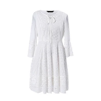 Dantel Dikiş Şifon Peri Dantel Moda Mizaç Elbise 2019 Yeni Beyaz Yaz Prairie Chic Bayanlar V Yaka A-line Parti Elbise