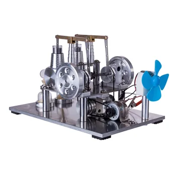 Denge Tipi Iki Silindirli Sıcak Hava Stirling Motor Jeneratör Modeli Bilim Deney eğitici oyuncak ile Fan Gerilim Metre Ampul