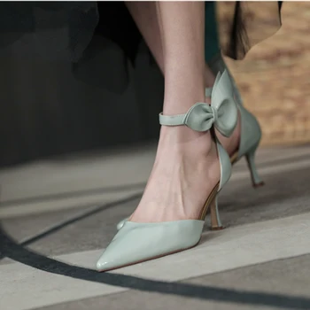 Drestrive Kadın Pompaları Patent Deri Sivri Burun Ince Topuklu Kelebek Düğüm 2021 Yaz Yüksek Topuk Ayakkabı El Yapımı Moda