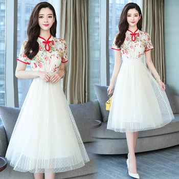 Elbiseler Yağ mm Bahar Elbise 2021 Yeni Dantel Nakış Noktası Yağ Elbise Hanfu Modifiye Çin Tarzı Retro