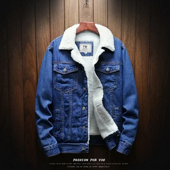 Erkek Kış Ceket Yün Ceket Trendy Sıcak Polar Kalın Denim Ceket 2021 Moda Jean Ceketler Dış Giyim Erkek Kovboy Artı Boyutu 6XL