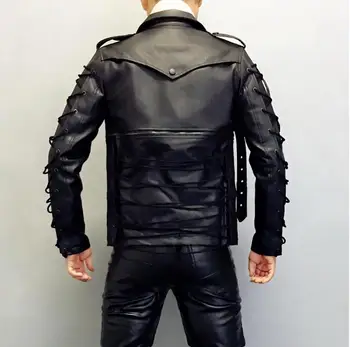 Erkek Yeni sıska lape Hakiki deri dikiş punk motosiklet deri ceket erkek Ince Kore kişilik deri elbise