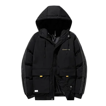 Erkek pamuk-yastıklı ceket Gençlik rahat kalın kapüşonlu ceket Japon eğilim renk eşleştirme aşağı kış