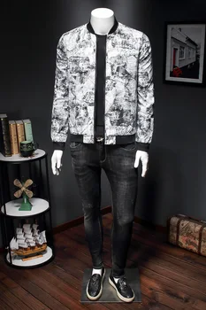 Erkek Çiçek Jaqueta Masculina Slim Fit Bombacı Baskı Vintage Ceket Kulübü Kıyafet Erkekler 5xl