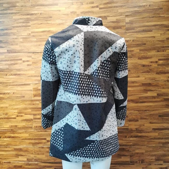 Erkekler Sonbahar Uzun Ceket Geometrik Renk Blok Baskı Düğmesi Yaka Moda Ofis Kış Ceket 2020 Rahat yün paltolar Boy Yeni