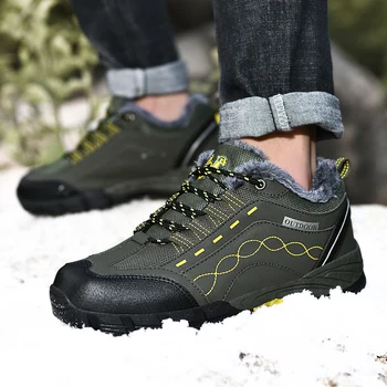 Erkekler yürüyüş ayakkabıları ile Kürk Sıcak Tutmak Dağ Tırmanma seyahat ayakkabısı Kış Ordu Yeşil Ayakkabı Sıcak Erkekler Kar Sneakers Kürk İçinde