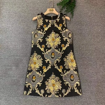 Erken Sonbahar Yeni kadın Tankı Jakarlı Baskı Elbise Pamuk Karıştırma Nakış Vestidos 3D Payetli Rahat Elbiseler Bir