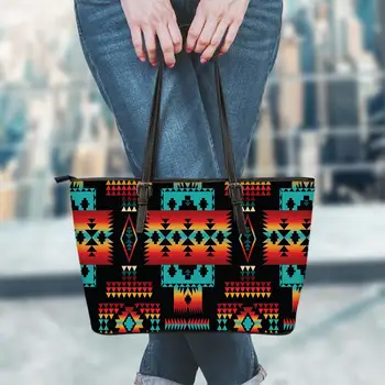 FORUDESIGNS Siyah Yerli Kabileler Desen Kadın Çanta Rahat Moda Pu Deri Kadın Tote omuz çantaları Kadın Lüks Çanta