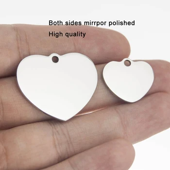 Gümüş Renk Ayna Lehçe Boş Kalp Kolye Etiketi Paslanmaz Çelik Metal Plaka Oyma İçin Toptan 50 adet