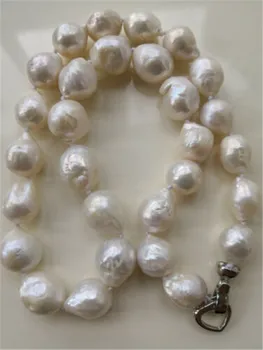 HABİTOO Zarif 12-14mm Doğal Beyaz Barok Tatlısu Inci Kolye Kadın moda takı Parti Düğün Gümüş Kalp Toka