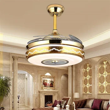 Hongcuı tavan Fanı ışık görünmez Modern lüks altın Şekil LED lambası Ev İçin Uzaktan Kumanda İle