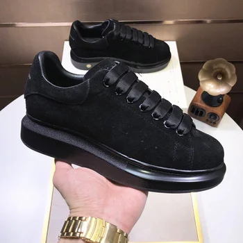 Italyan 2022 yeni moda inek derisi lace up çift ayakkabı lace up siyah kadın ayakkabısı düz ayakkabı erkek eğlence spor ayakkabı