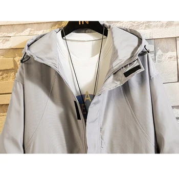 Japonya Tarzı Sonbahar Yeni Gevşek Ceketler Erkekler Artı Boyutu Rahat Kapüşonlu Rüzgarlık Ceket Uzun Kollu Çok Cepler Erkek Mont M-5Xl