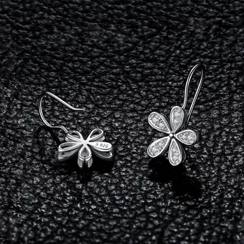 JewelryPalace Papatya Çiçek 925 Ayar Gümüş Dangle Bırak Küpe Kübik Zirkonya Asılı Küpe Kadınlar ıçin moda takı