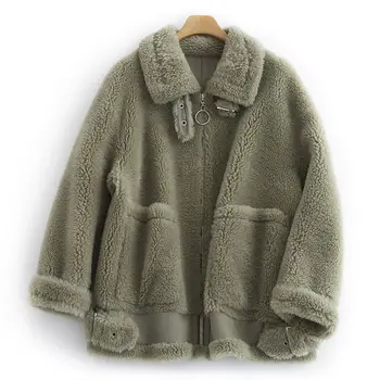 Kadın 2021 Kış Hakiki Kuzu Kürk Palto Kadın Rahat Gerçek Koyun Shearlıng Kürk Ceket Lady Kalın Sıcak Doğal Kürk Giyim B51