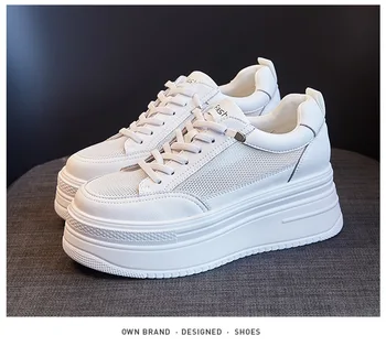 Kadın Hakiki Deri Sneakers Beyaz rahat ayakkabılar Moda Rahat Vulkanize Ayakkabı Kadın Dantel-up Flats Sonbahar Sneaker 39