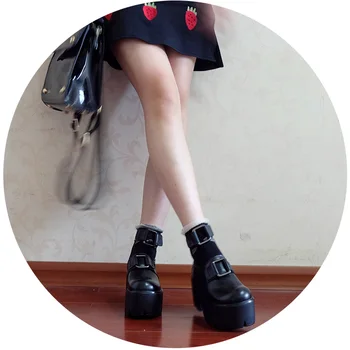 Kadın Lolita Kemer Toka Yuvarlak Ayak Gotik Punk Pompaları Ayakkabı Platformu Tıknaz Yüksek Topuk Creepers Japon Harajuku Koyu Lolita 2022