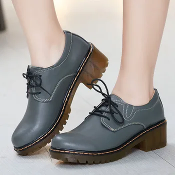 Kadın Pompaları Oxford Ayakkabı Deri Yüksek Topuk Sneaker Lady Kız Brogues Vintage Casual Siyah Gri Oxford Ayakkabı Kadın Ayakkabı İçin